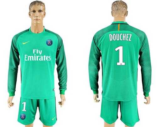 Paris Saint-Germain #1 Douchez Green Goalkeeper Long Sleeves Soccer Club Jersey