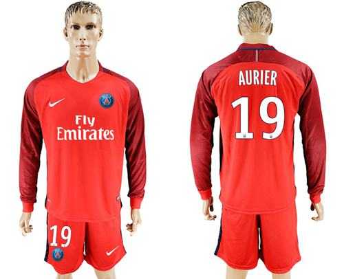 Paris Saint-Germain #19 Aurier Red Long Sleeves Soccer Club Jersey