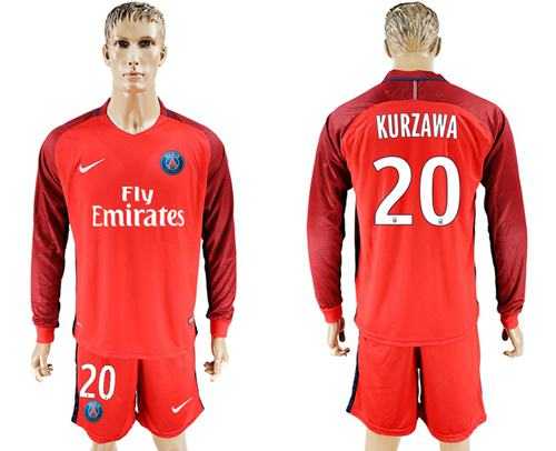 Paris Saint-Germain #20 Kurzawa Red Long Sleeves Soccer Club Jersey