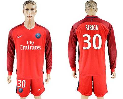 Paris Saint-Germain #30 Sirigu Red Long Sleeves Soccer Club Jersey