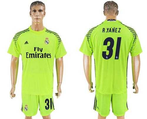 Real Madrid #31 R.Yanez Shiny Green Goalkeeper Soccer Club Jersey