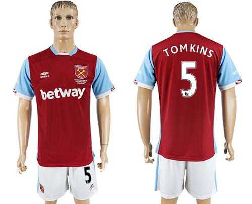West Ham United #5 Tomkins Home Soccer Club Jersey