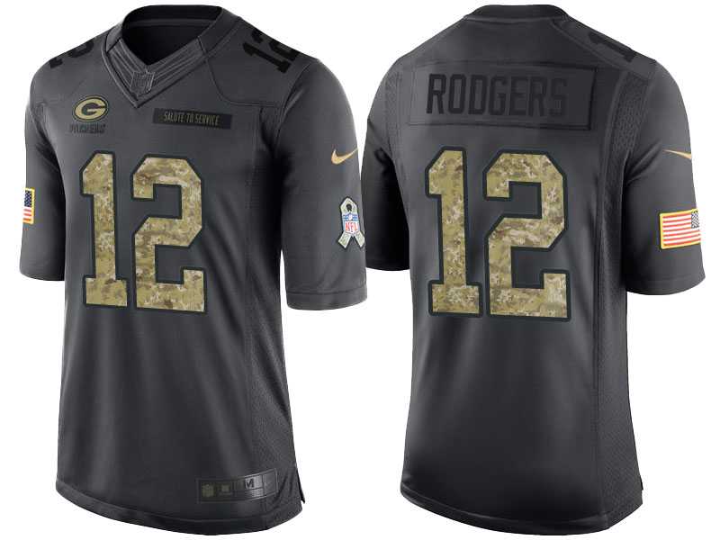 Nike Green Bay Packers #12 Aaron Rodgers Men's Stitched Black NFL Salute to Service Limited Jerseys