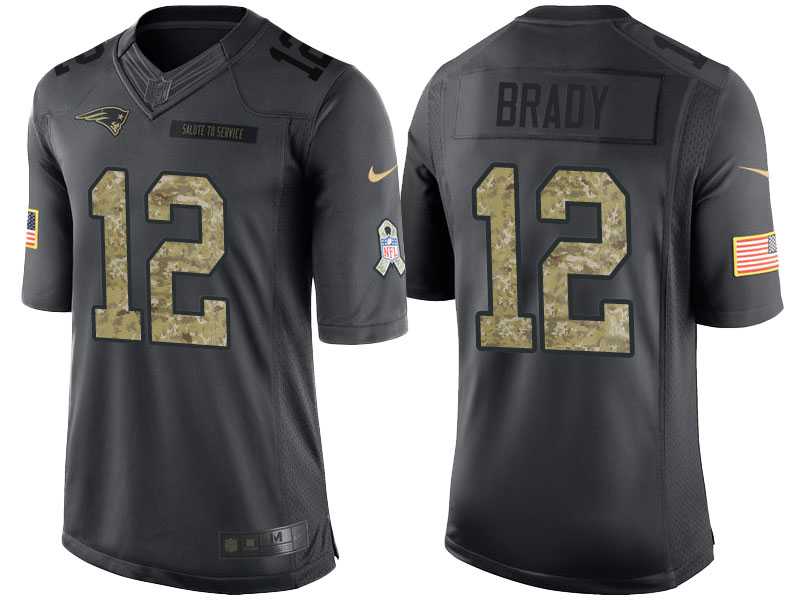 Nike New England Patriots #12 Tom Brady Men's Stitched Black NFL Salute to Service Limited Jerseys