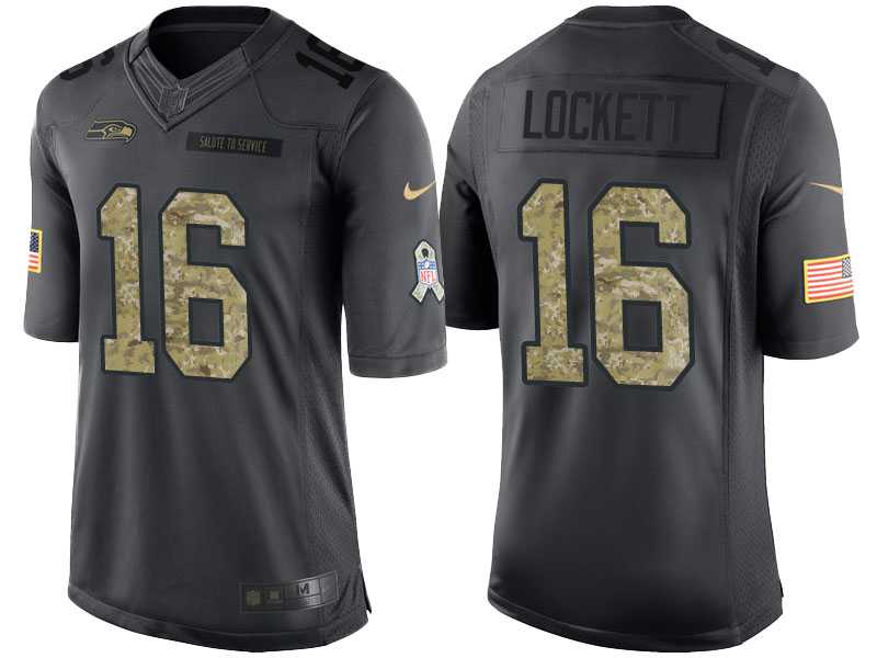 Nike Seattle Seahawks #16 Tyler Lockett Men's Stitched Black NFL Salute to Service Limited Jerseys