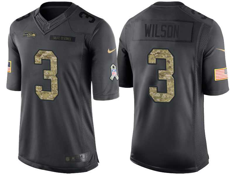 Nike Seattle Seahawks #3 Russell Wilson Men's Stitched Black NFL Salute to Service Limited Jerseys