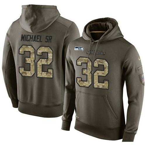 NFL Men''s Nike Seattle Seahawks #32 Christine Michael SR Stitched Green Olive Salute To Service KO Performance Hoodie
