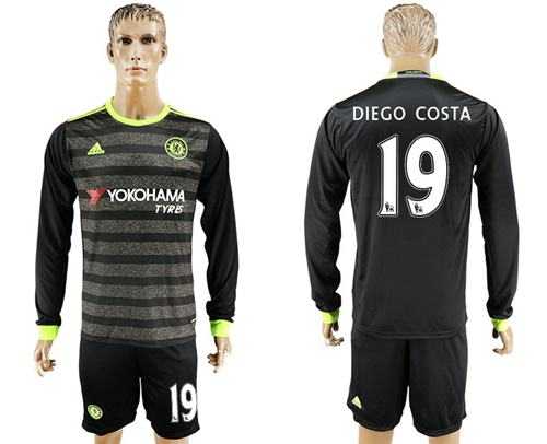 Chelsea #19 Diego Costa Sec Away Long Sleeves Soccer Club Jersey