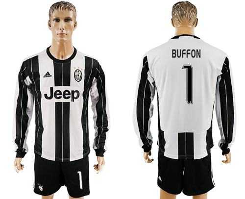 Juventus #1 Buffon Home Long Sleeves Soccer Club Jersey