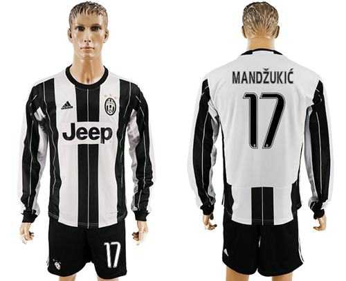 Juventus #17 Mandzukic Home Long Sleeves Soccer Club Jersey