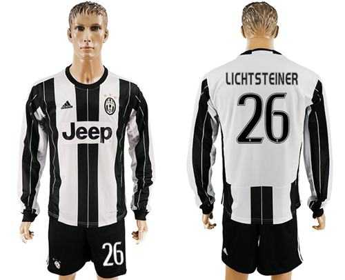 Juventus #26 Lichtsteiner Home Long Sleeves Soccer Club Jersey