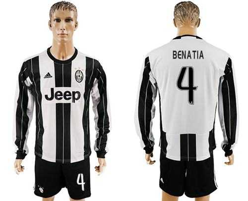 Juventus #4 Benatia Home Long Sleeves Soccer Club Jersey