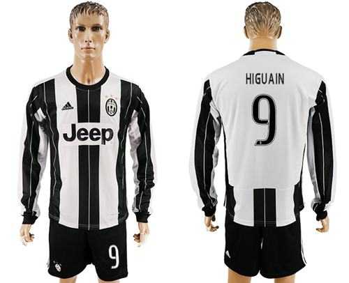 Juventus #9 Higuain Home Long Sleeves Soccer Club Jersey
