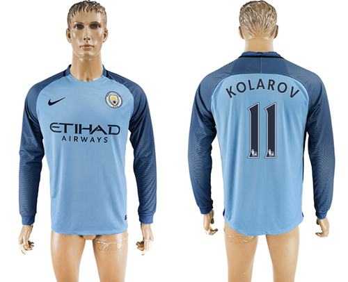 Manchester City #11 Kolarov Home Long Sleeves Soccer Club Jersey