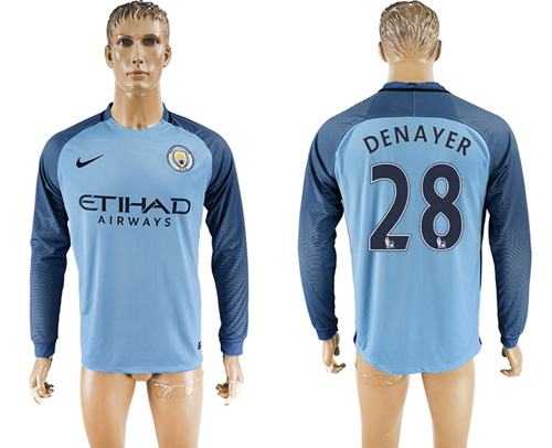 Manchester City #28 Denayer Home Long Sleeves Soccer Club Jersey