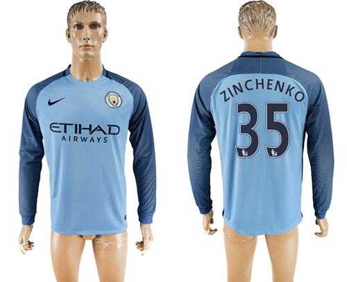 Manchester City #35 Zinchenko Home Long Sleeves Soccer Club Jersey