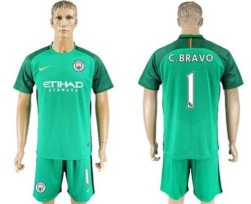 Manchester United #1 C.Bravo Green Goalkeeper Soccer Club Jersey