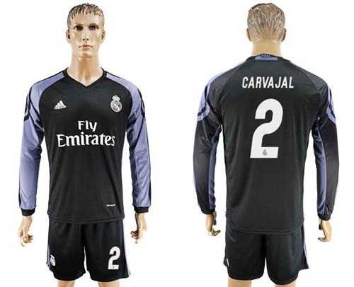 Real Madrid #2 Carvajal Sec Away Long Sleeves Soccer Club Jersey