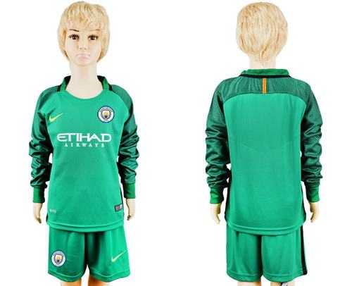 Manchester United Blank Green Goalkeeper Long Sleeves Kid Soccer Club Jersey