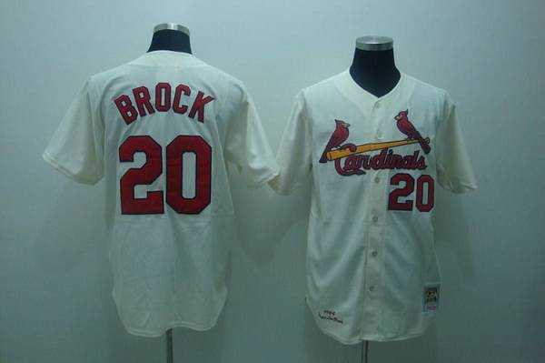 Mitchell and Ness 1967 St.Louis Cardinals #20 Lou Brock Stitched Cream Throwback Baseball Jersey