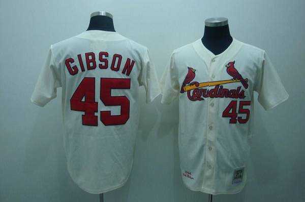 Mitchell and Ness 1967 St.Louis Cardinals #45 Bob Gibson Stitched Cream Throwback Baseball Jersey