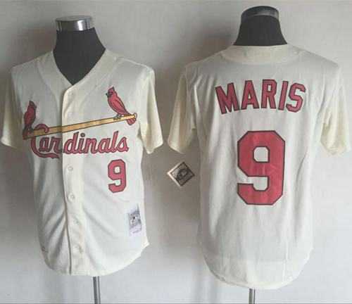 Mitchell And Ness 1967 St.Louis Cardinals #9 Roger Maris Cream Throwback Stitched Baseball Jersey