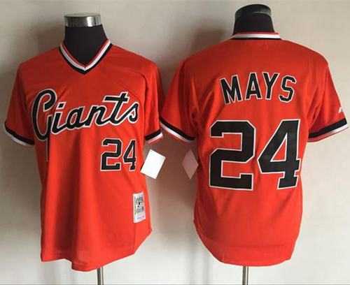 Mitchell And Ness San Francisco Giants #24 Willie Mays Orange Throwback Stitched Baseball jerseys
