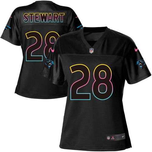 Women's Nike Carolina Panthers #28 Jonathan Stewart Black NFL Fashion Game Jersey