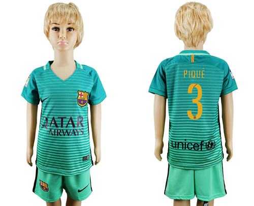 Barcelona #3 Pique Sec Away Kid Soccer Club Jersey