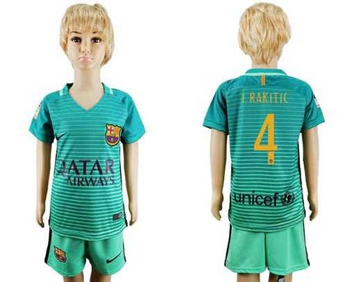 Barcelona #4 I.Rakitic Sec Away Kid Soccer Club Jersey
