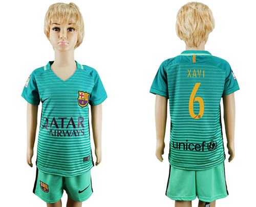 Barcelona #6 Xavi Sec Away Kid Soccer Club Jersey