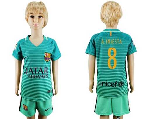 Barcelona #8 A.Iniesta Sec Away Kid Soccer Club Jersey