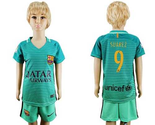 Barcelona #9 Suarez Sec Away Kid Soccer Club Jersey