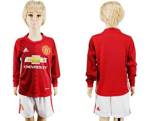 Manchester United Blank Home Long Sleeves Kid Soccer Club Jersey