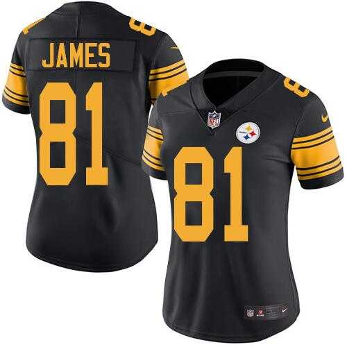 Women's Nike Pittsburgh Steelers #81 Jesse James Black Stitched NFL Limited Rush Jersey