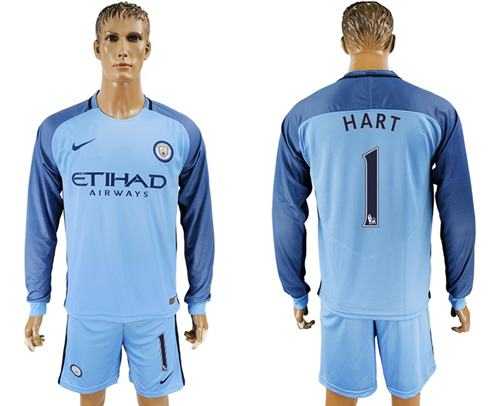 Manchester City #1 Hart Home Long Sleeves Soccer Club Jersey