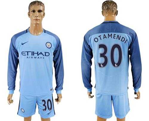 Manchester City #30 Otamendi Home Long Sleeves Soccer Club Jersey