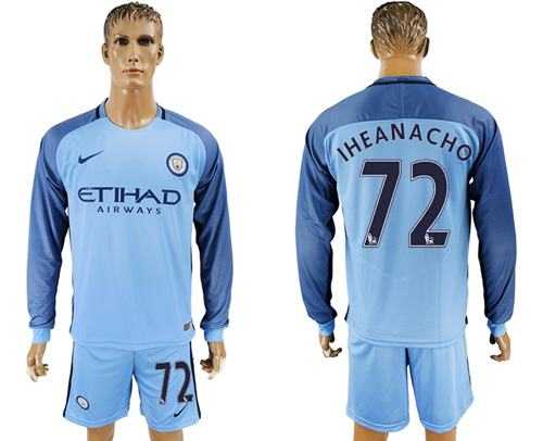 Manchester City #72 Iheanacho Home Long Sleeves Soccer Club Jersey