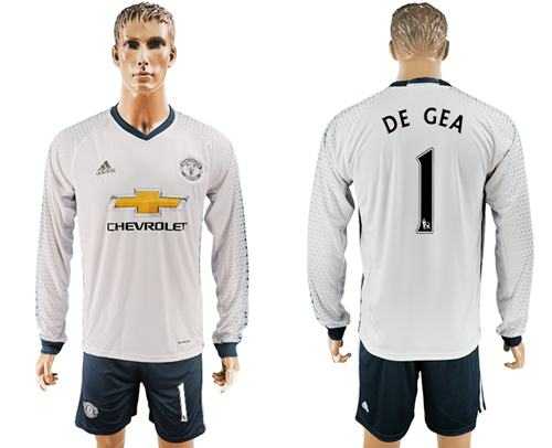 Manchester United #1 De Gea Sec Away Long Sleeves Soccer Club Jersey