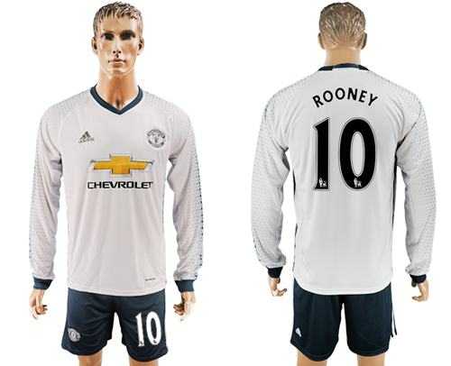 Manchester United #10 Rooney Sec Away Long Sleeves Soccer Club Jersey