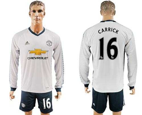 Manchester United #16 Carrick Sec Away Long Sleeves Soccer Club Jersey