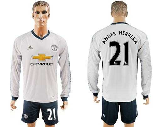 Manchester United #21 Ander Herrera Sec Away Long Sleeves Soccer Club Jersey