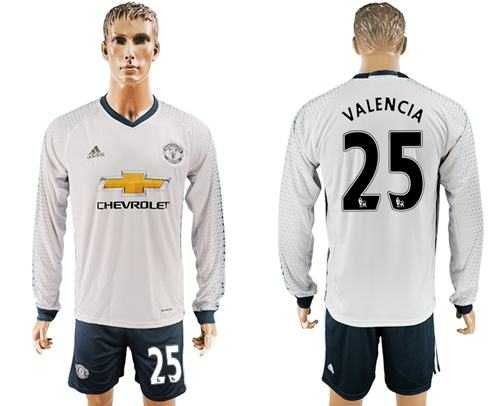 Manchester United #25 Valencia Sec Away Long Sleeves Soccer Club Jersey