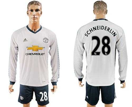 Manchester United #28 Schneiderlin Sec Away Long Sleeves Soccer Club Jersey
