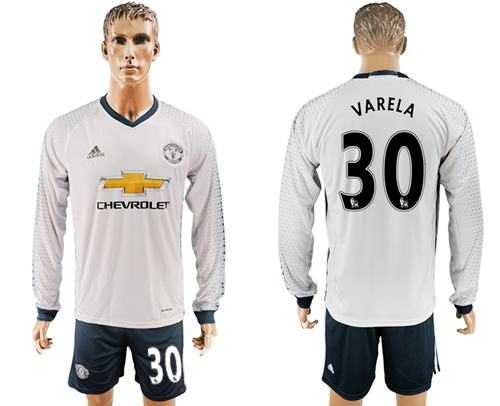 Manchester United #30 Varela Sec Away Long Sleeves Soccer Club Jersey