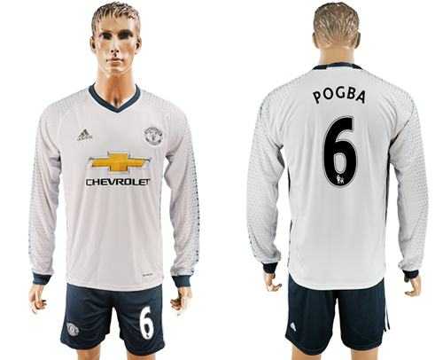 Manchester United #6 Pogba Sec Away Long Sleeves Soccer Club Jersey