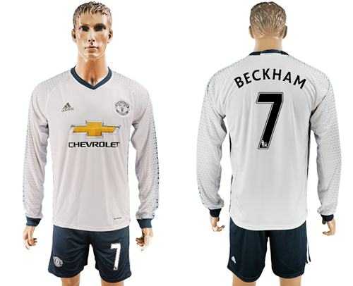 Manchester United #7 Beckham Sec Away Long Sleeves Soccer Club Jersey