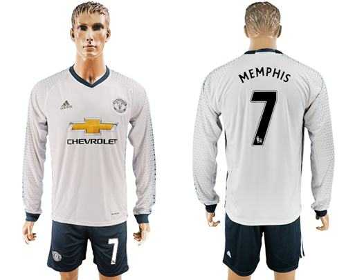 Manchester United #7 Memphis Sec Away Long Sleeves Soccer Club Jersey