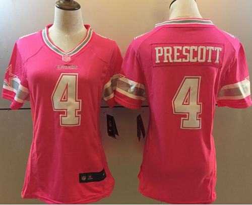 Women's Nike Dallas Cowboys #4 Dak Prescott Pink Women's Stitched NFL Elite Jersey