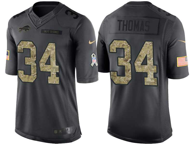 Nike Buffalo Bills #34 Thurman Thomas Men's Stitched Anthracite NFL Salute to Service Limited Jerseys